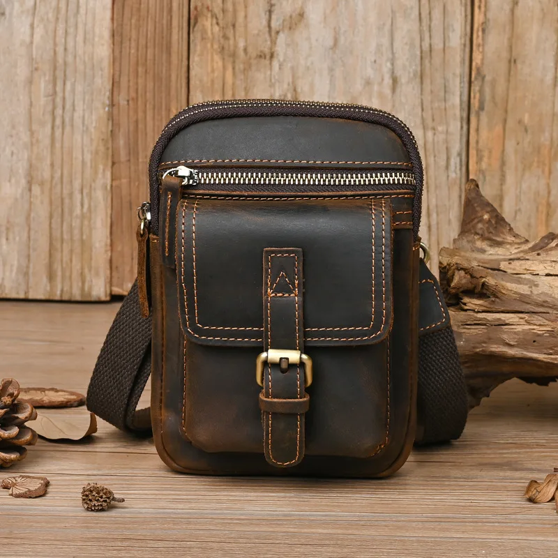 Men's Waist Bag genuine leather waist pouch bag with shoulder strap belt bag shoulder bag men male phone pouch leather bags