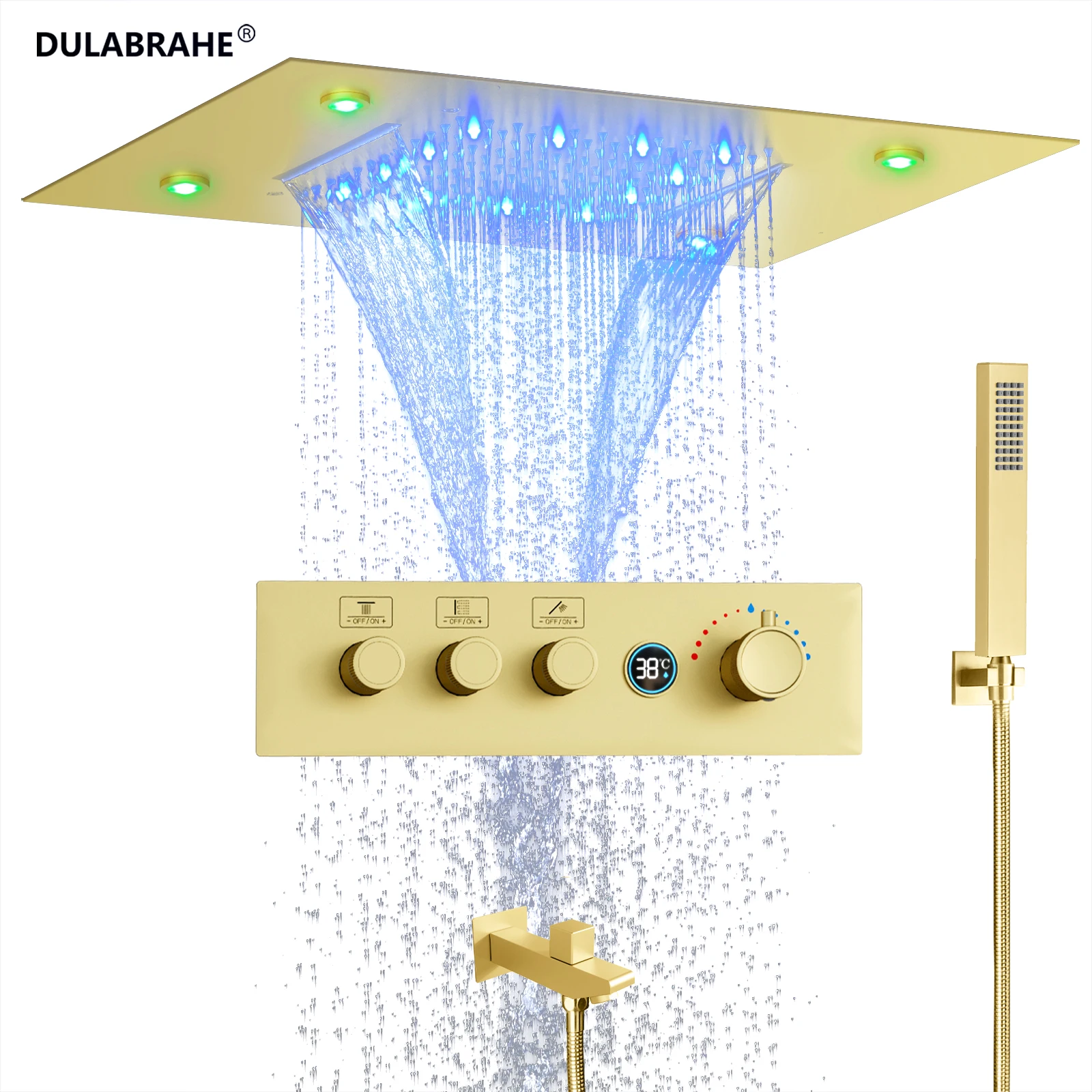 LED Rain Waterfall Shower Head Rain Massage System with Body Jet Head Stainless Steel 304 Bathroom Shower Thermostat System