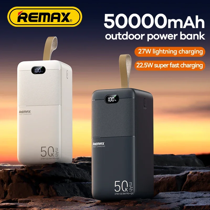 

REMAX 50000 мАч Power Bank Супер быстрая зарядка для iPhone 16 Pro MAX 15 MacBook iPad Электростанция большой емкости Открытый кемпинг