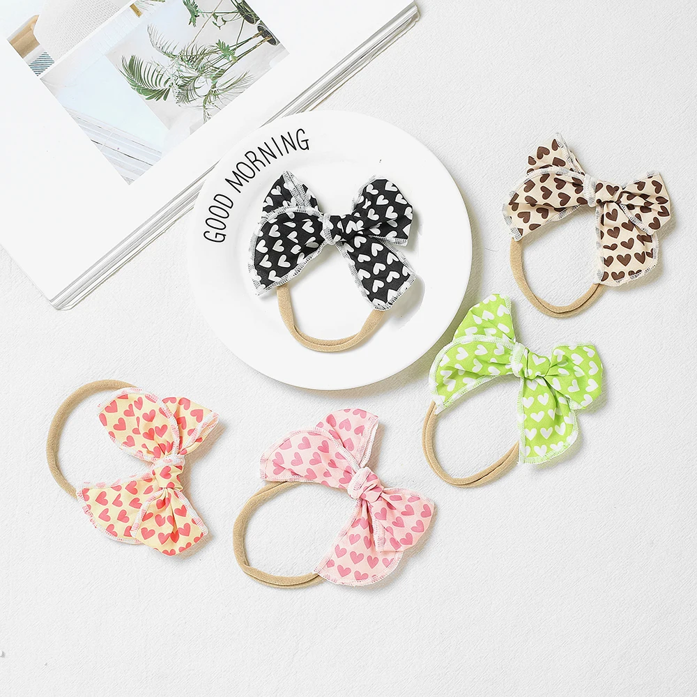 Newborn Bows Headbands for Baby Girls Hair Accessories Kids Elastic Nylon Hairband Infant Photograph Children Printing Headwear