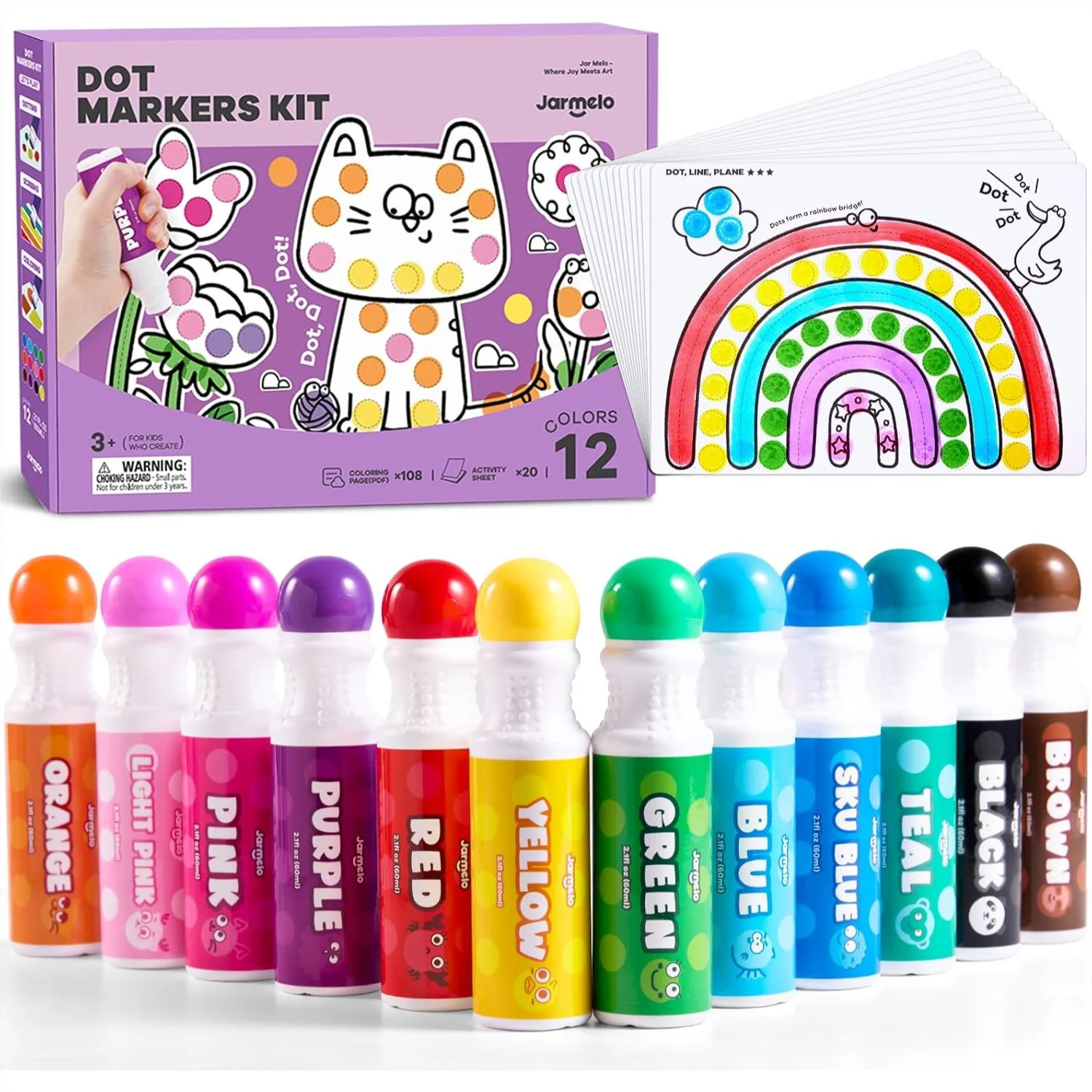 

Jar Melo Washable Dot Markers For Toddlers 12 Colors Dot Paints With 120 Printed PDF And 20 Activity Papers Non-Toxic Bingo Markers For Kids Arts And Crafts Gifts