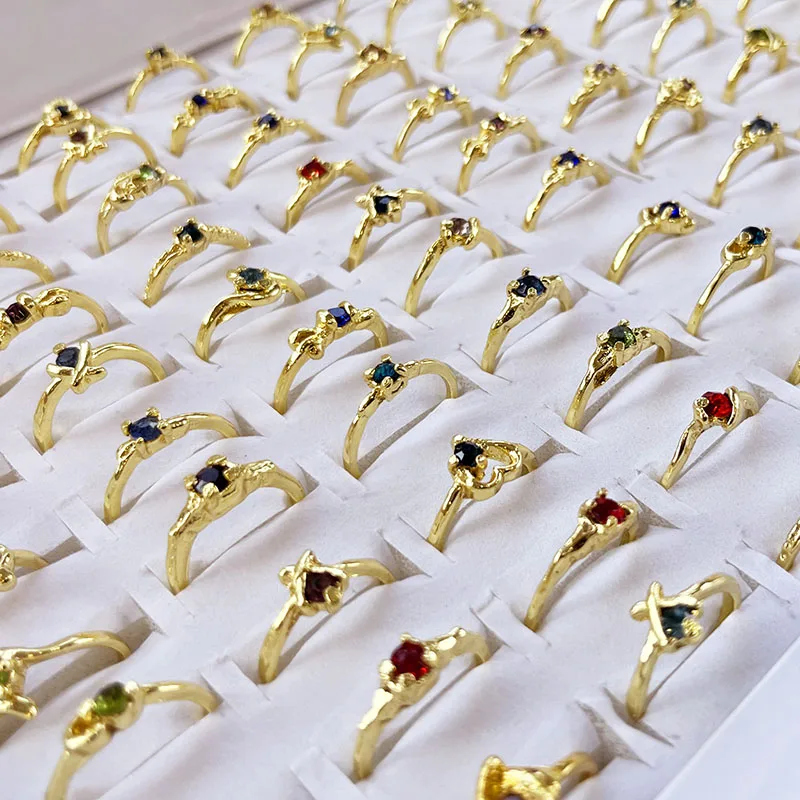 100Pcs Classic Fashion Rhinestone Gold Rings For Women and Girls Cheap Whole Jewelry lots LR119