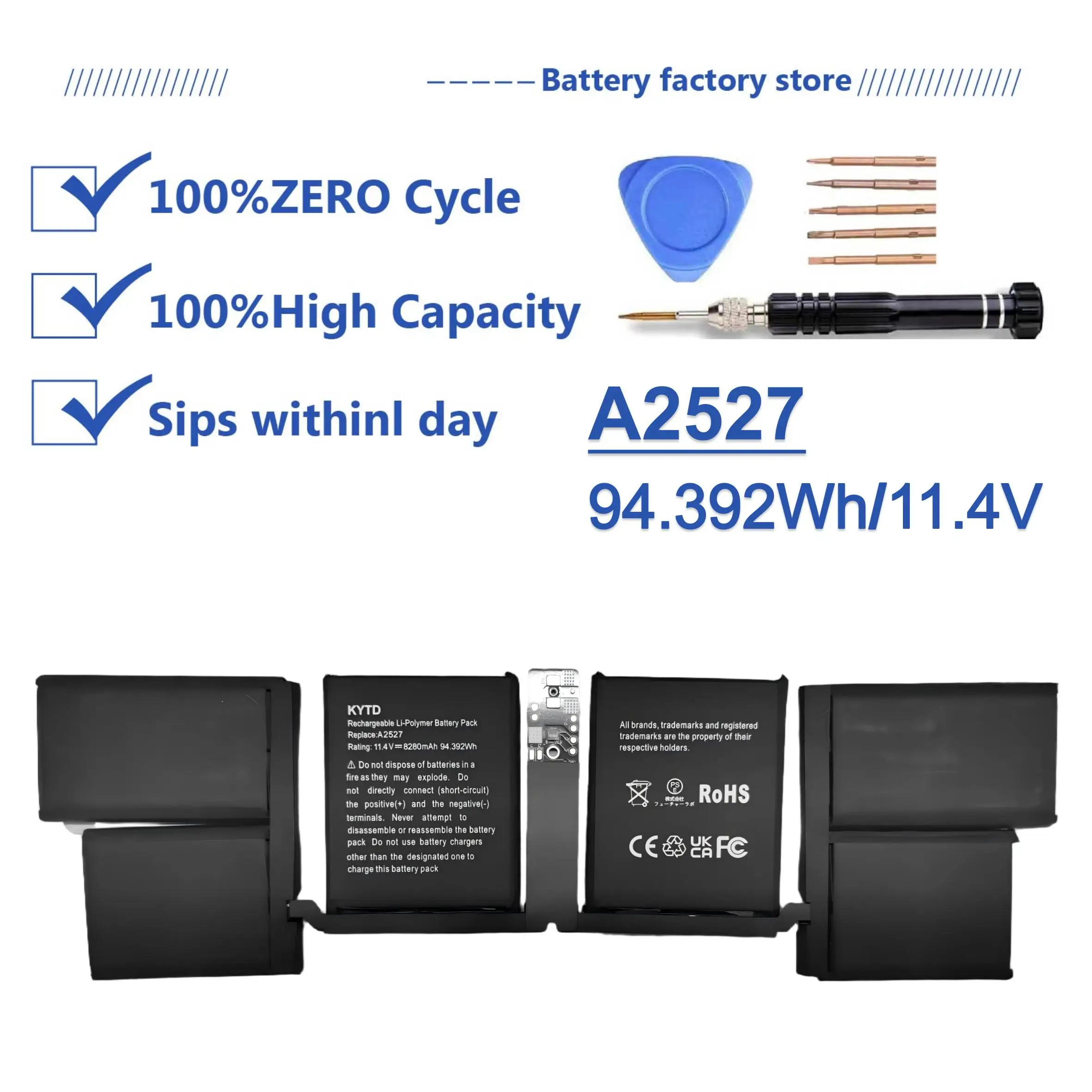 

KYTD A2527 A2485 battery for MacBook Pro 16 inch A2485 (Late 2021) EMC 3651Series （94.392Wh-11.4V)