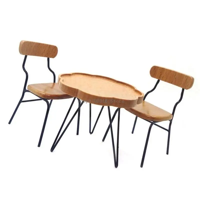Miniature Coffee Table Chair Set 1/12 Doll House Scene Display Furniture With Realistic Detail For Kids Imagination Play view 4