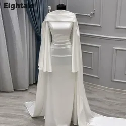 Eightale Muslim Wedding Dress O-Neck Satin Customized White Ivory Arabic Bridal Gown Long Sleeves Vestido De Noiva