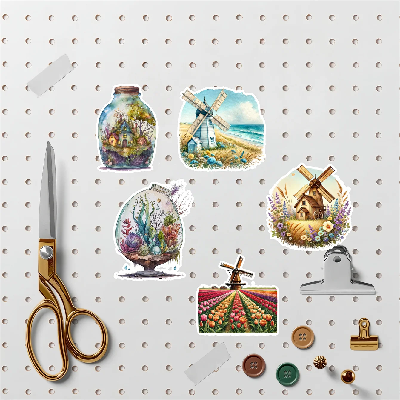 18Pcs Cute Spring Blossoms Dutch Windmill Stickers Scrapbooking /DIY Craft Photo Album Journal Decor Album Diary Stationery