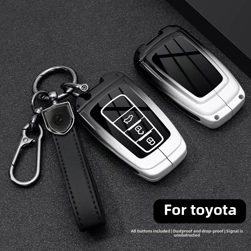 

Zinc Alloy + Leather Car Key Case Cover for Toyota Corolla Hybrid 2021 Rav4 Land Cruiser Prado Camry Highlander Prius C-HR 2018+