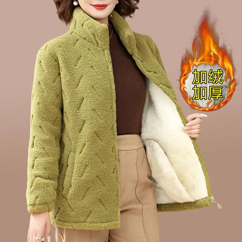 

Cotton Coat Mother's Outfit with Fleece Jacket Fashiona Warm for Middle Aged Elderly Women, Lamb Fleece Cotton Coat for Women