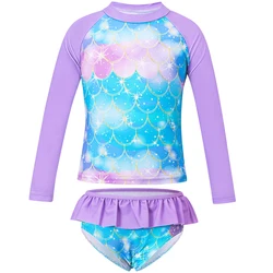 Toddler Girls Swimsuit Summer Beach Tankini Long Sleeve Two Piece Bathing Suit Quick Dry Surfing Mermaid Unicorn Swimwear