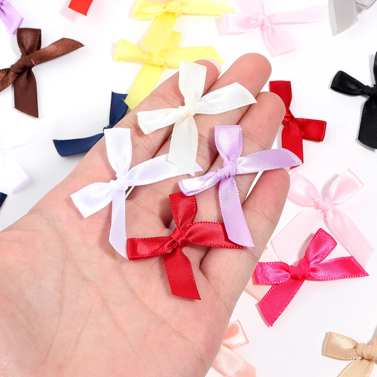 50pcs/lot Color Ribbon Bow Ties Beads Polyester Hand Tied Bow for DIY Earring Hairpin Handcraft Decoration Jewelry Accessories