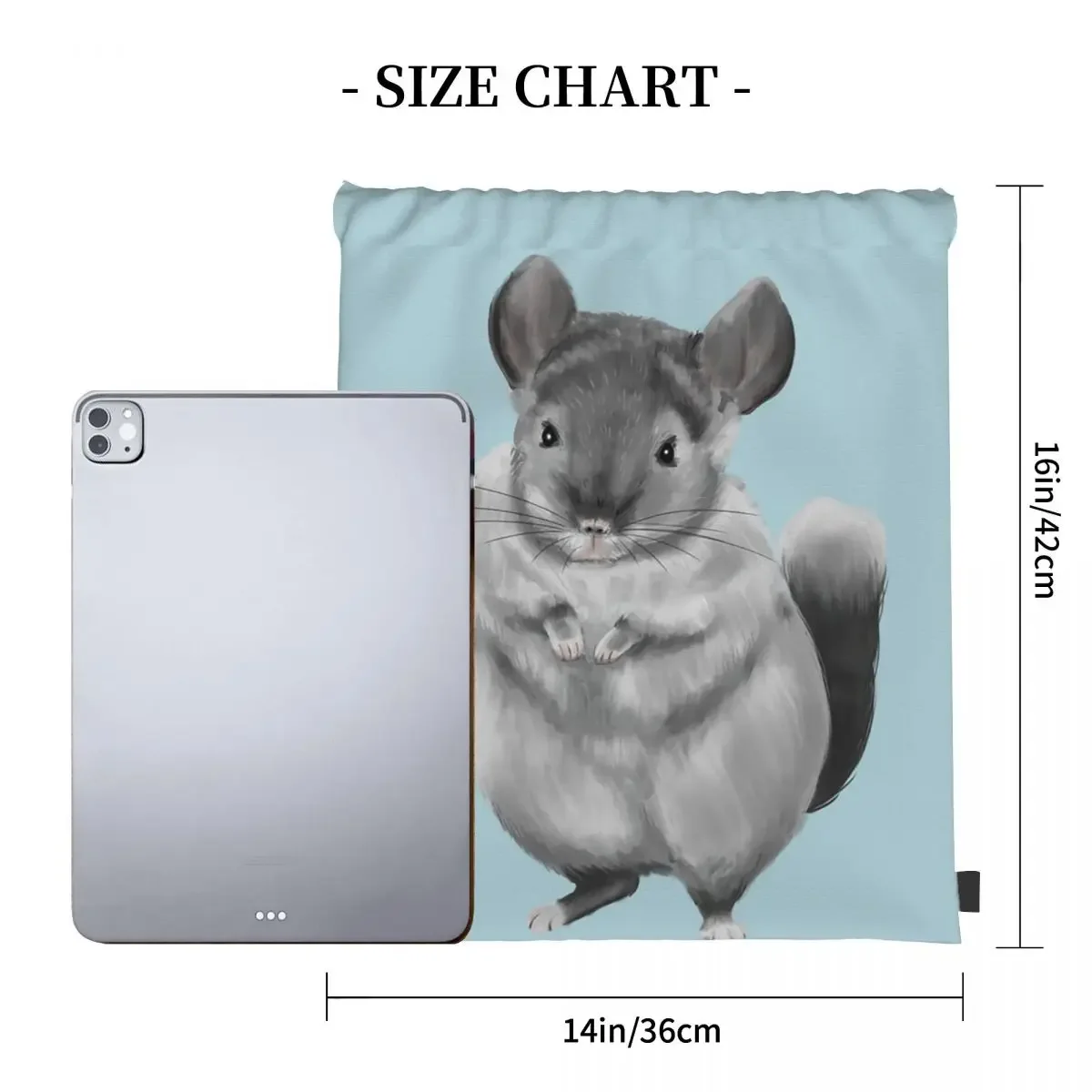 Grey Chinchilla - Light Blue Backpacks Portable Drawstring Bags Drawstring Bundle Pocket Storage Bag BookBag For Travel Students