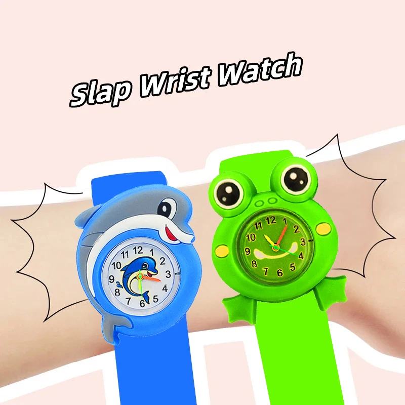 Reloj de cuarzo impermeable para niños y niñas, cronógrafo creativo de silicona suave con dibujos animados de rana y Delfín, ideal para regalo