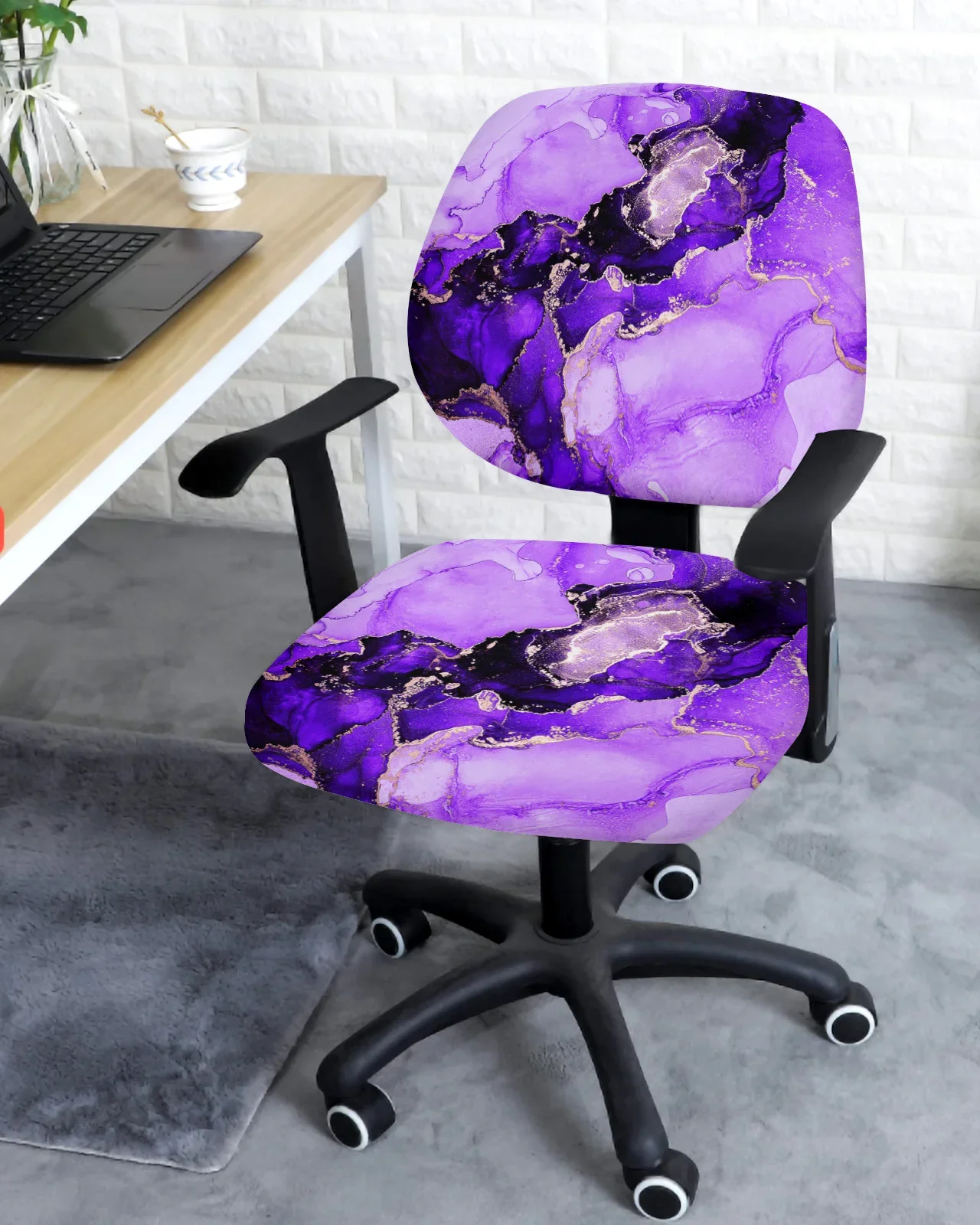 Marble Texture Purple Elastic Armchair Computer Chair Cover Stretch Removable Office Chair Slipcover Split Seat Covers