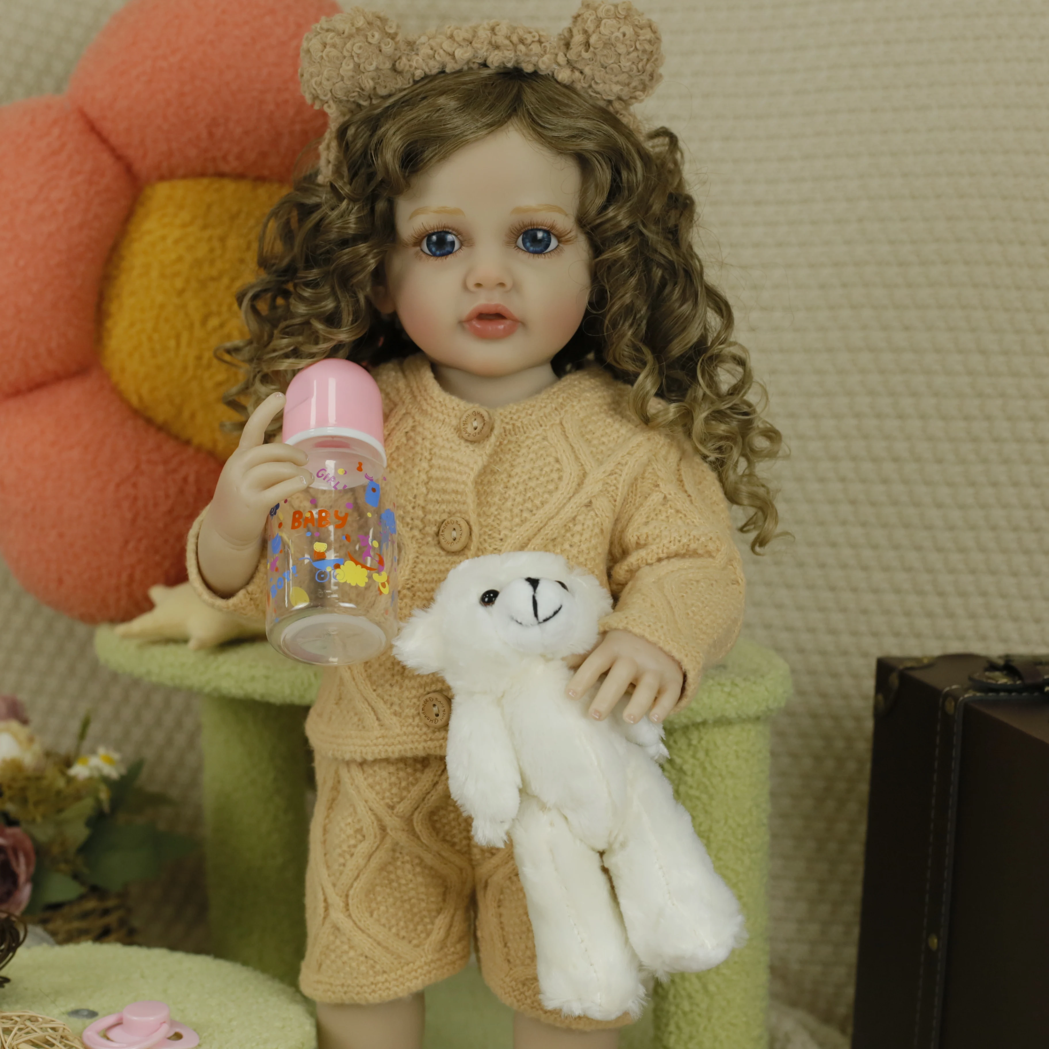 55 سنتيمتر بيتي واقعية لينة الفينيل تولد من جديد طفل دمية مجعد الشعر فتاة لمسة ناعمة عالية الجودة دمية هدايا عيد الميلاد للأطفال