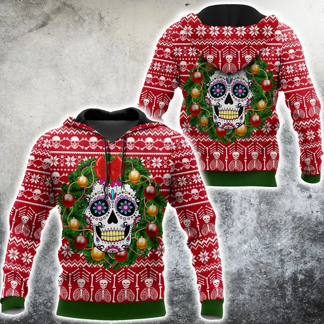 

Christmas Skull Print Men's Hoodie Autumn and Winter Casual Loose Sweatshirts Fashion X'mas Clothing Street Hip Hop y2k Pullover