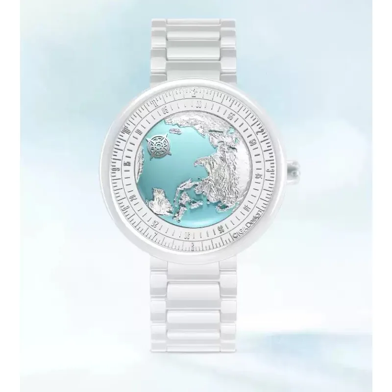 Blue Planet Glacier Blue Mechanical Watch, Ceramic Art Watch, Ladies Watch