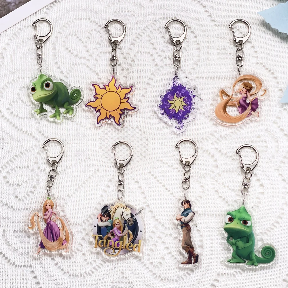 1/13PCS Disney Tangled Acrylic Car Keychain Accessories Cute Keyrings Friends Gifts Funny Cartoon Bag Charms Backpack Pendant