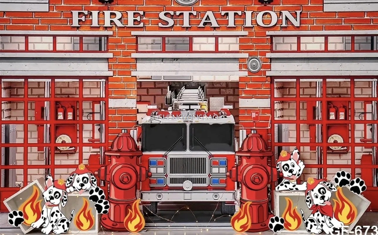 소방관 샘 테마 생일 Photograpny 배경 소품 소방관 트럭 소년 어린이 파티 만화 사진 스튜디오 배경 XF-01