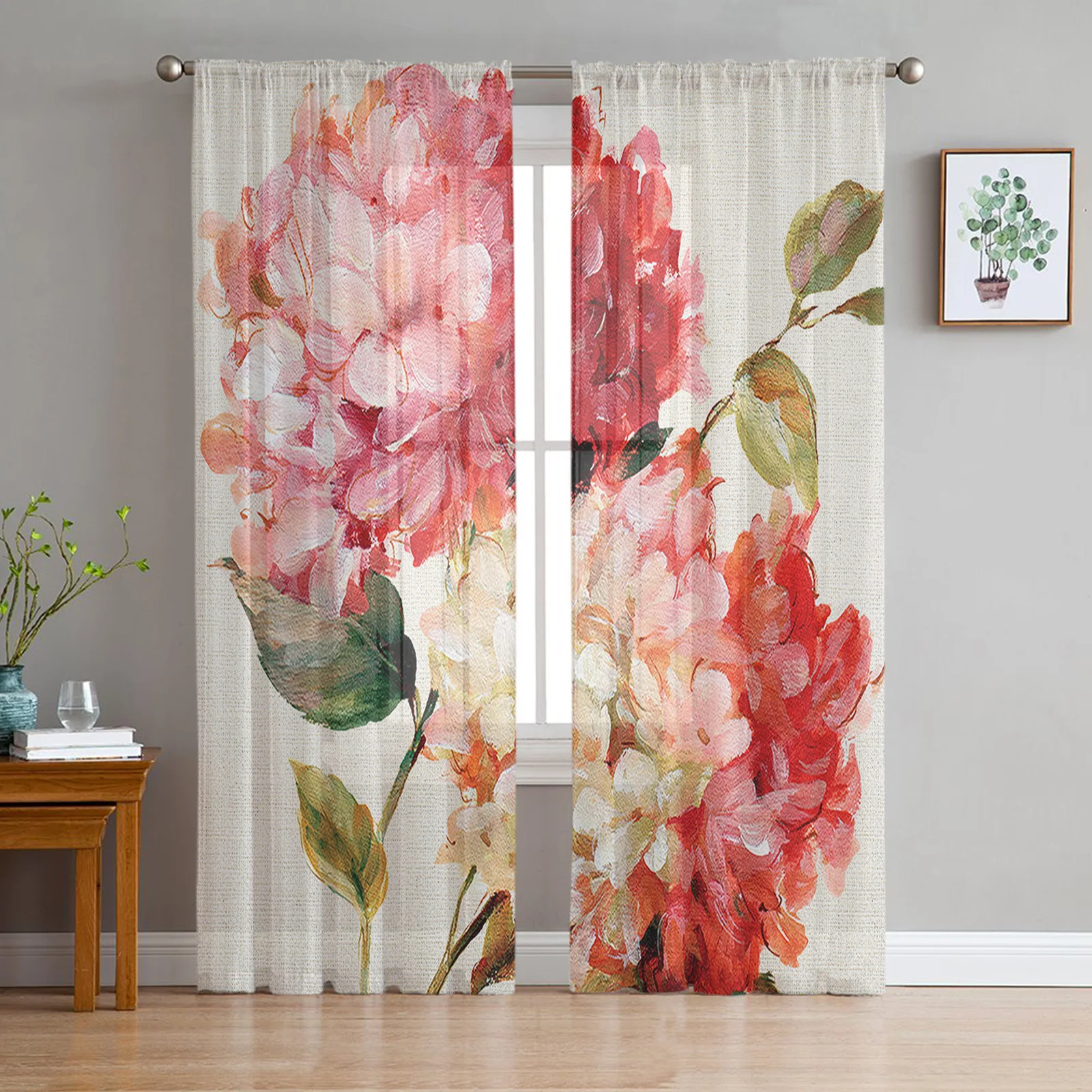 Vintage Flower Text Hydrangea Sheer Curtains For Living Room Bedroom Kitchen Decoration Window Voiles Organza Tulle Curtain