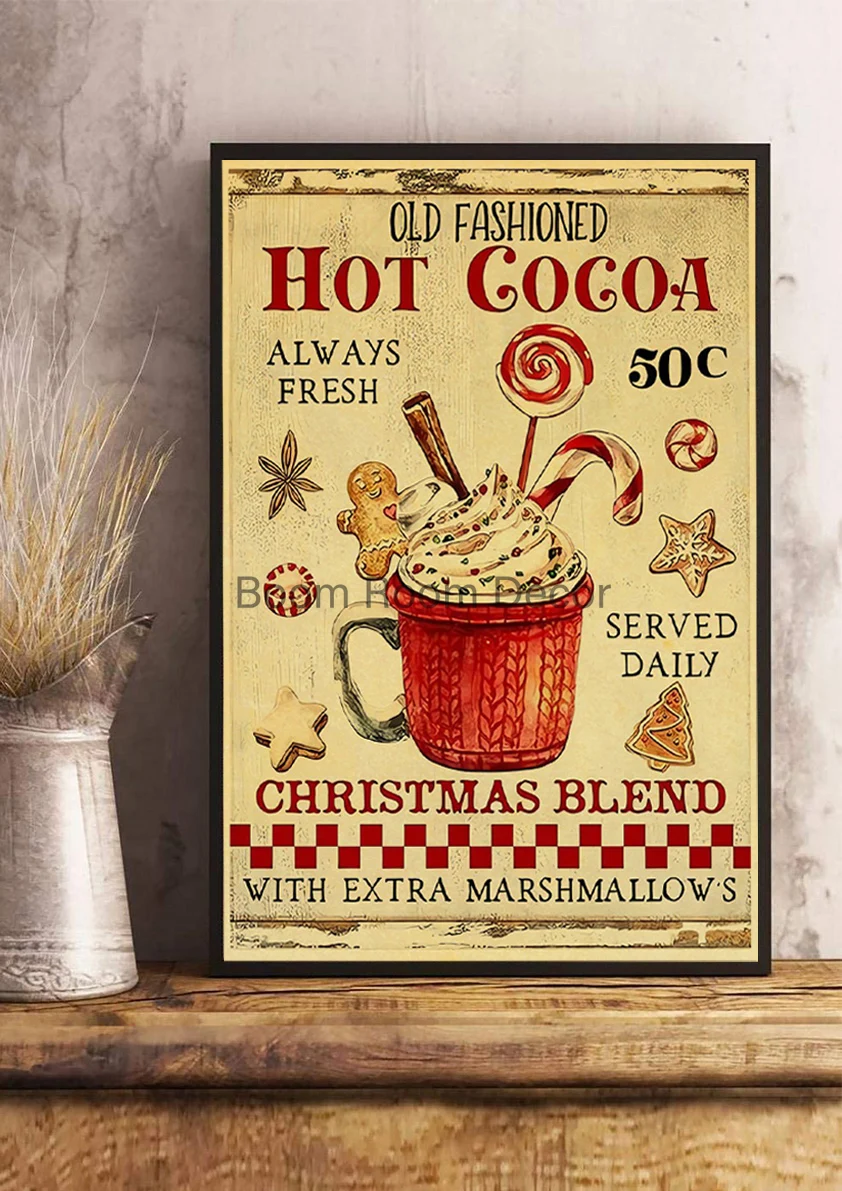 Carteles de postre de cacao de Navidad Retro, imagen de Arte de Vida Vintage, lienzo, oficina, cafetería, regalos de decoración del hogar, pintura