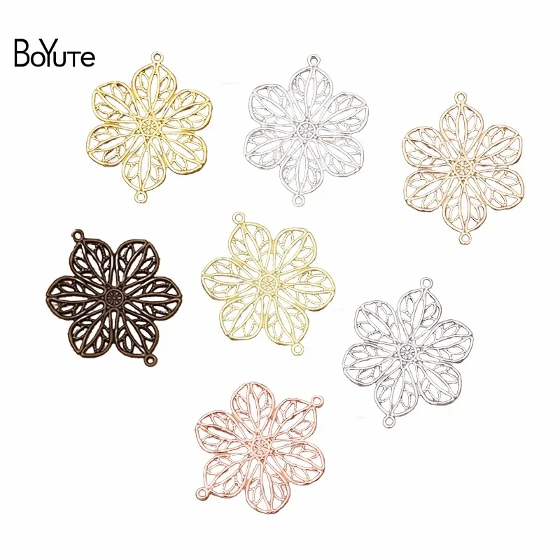 

BoYuTe (100 Pieces/Lot) 20*26MM Filigree Flower With 2 Loops Brass Material DIY Jewelry Accessories Wholesale