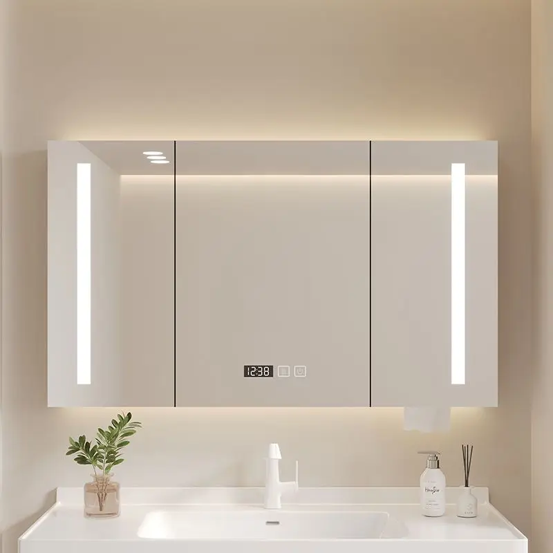 

Intelligent separate mirror cabinet, bathroom, wall-mounted rack, solid wood bathroom, locker, makeup mirror, lamp storage rack