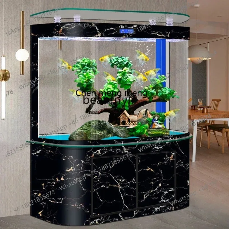 F181 New curved automatic circulation filtration medium and large household air ecological bottom filter fish tank living room