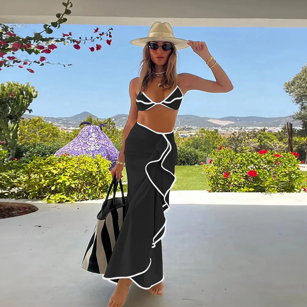 

Female Swimwear Long Skirt Bikini Set Bathing Suit Beachwear Cover Up Sexy 3 Pieces Bikini Set Micro Bikini Women Swimsuit
