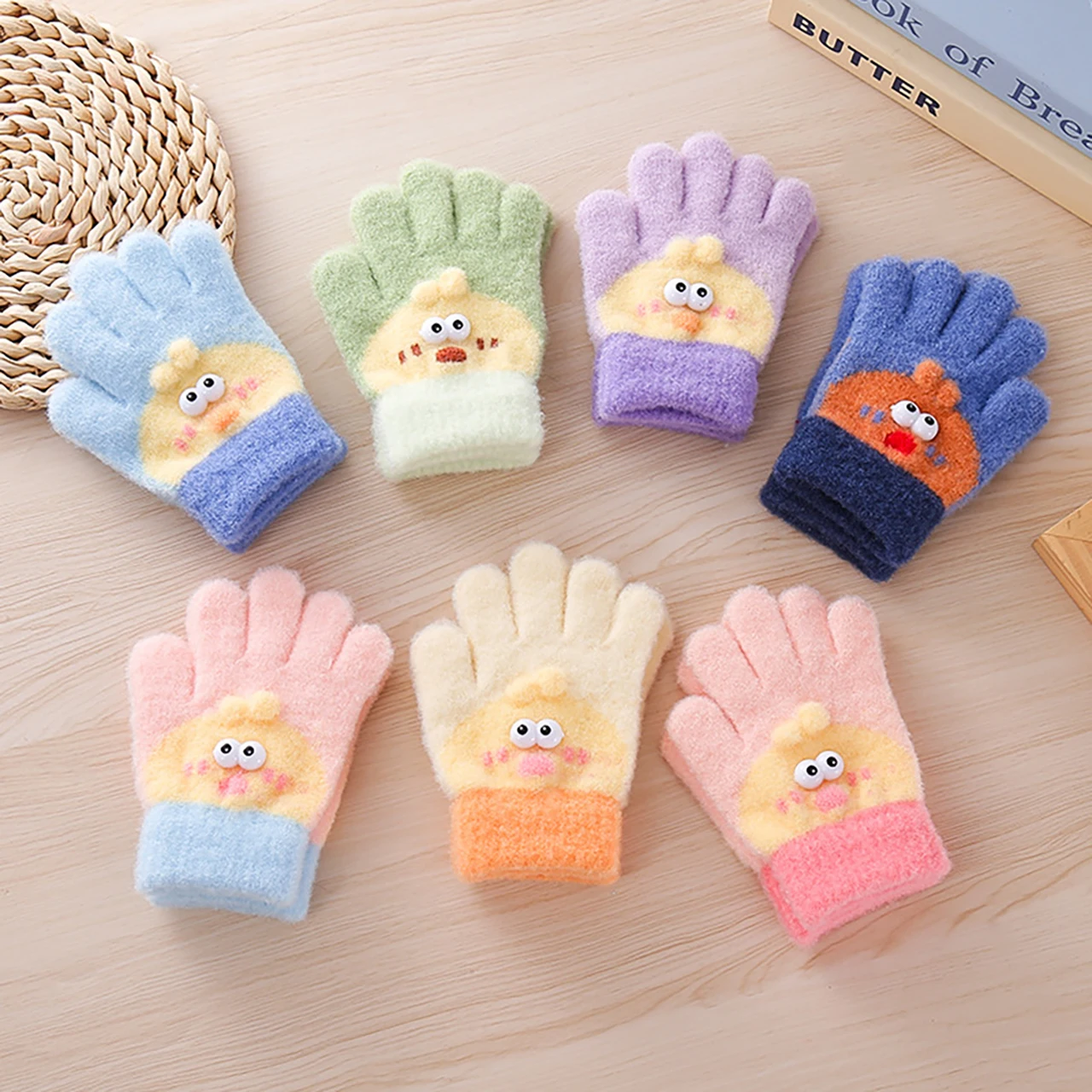 

Winter Warm Cute Cartoon Kids Gloves Children Knit Glove Baby Hand Warmer 2-4year Boys Girls Five Finger Mittens Plush Handguard