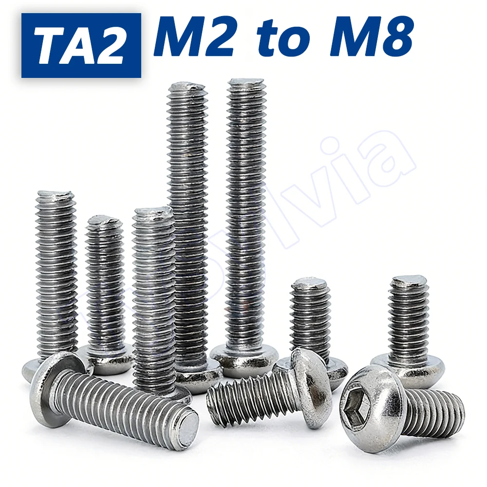 M2 to M8 Button Head Hex-Drive Screws TA2 Titanium Alloy Hex Socket Rounded Head Screw Hexagon Allen Bolt Bicycle Motorcycle