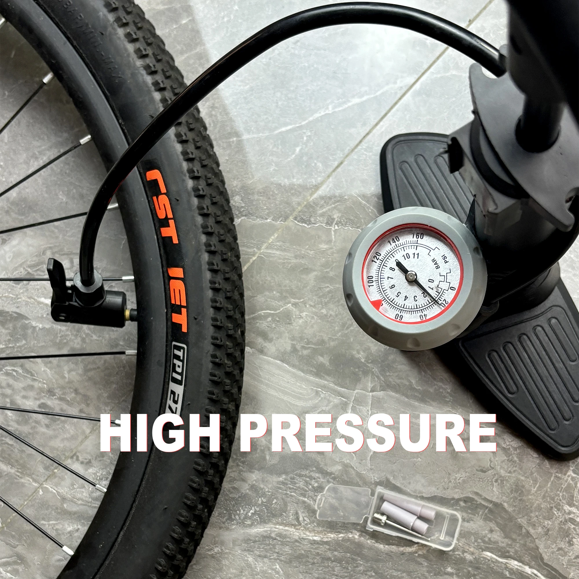 160 PSI High Pressure Sport ball Floor Pump with Gauge: Bicycle Tire Pump  - Air Pumps with Presta and Schrader Valve - Inflator