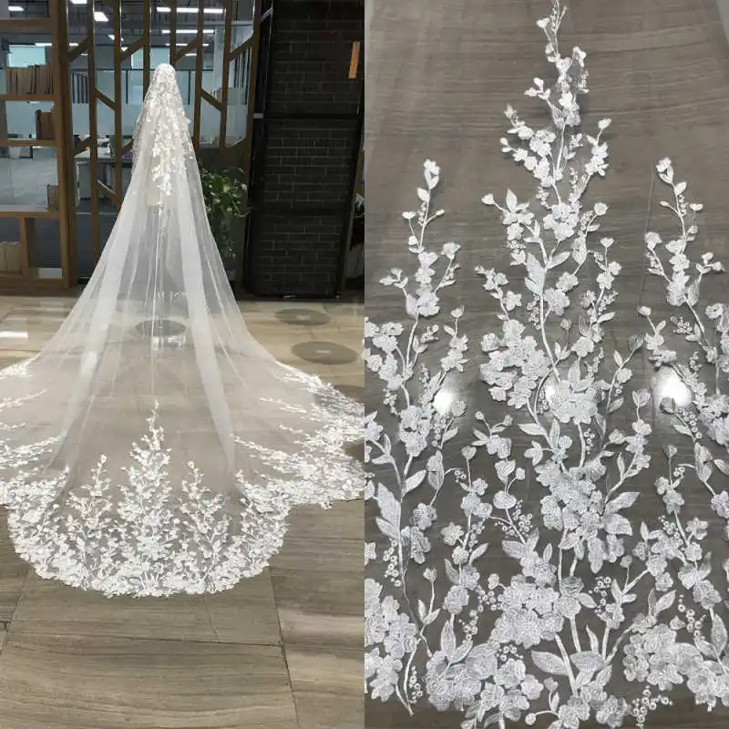 Elegant Long Cathedral Length Wedding Veils One Layer Appliques With Comb Bridal Veils Velo De Novia Customized