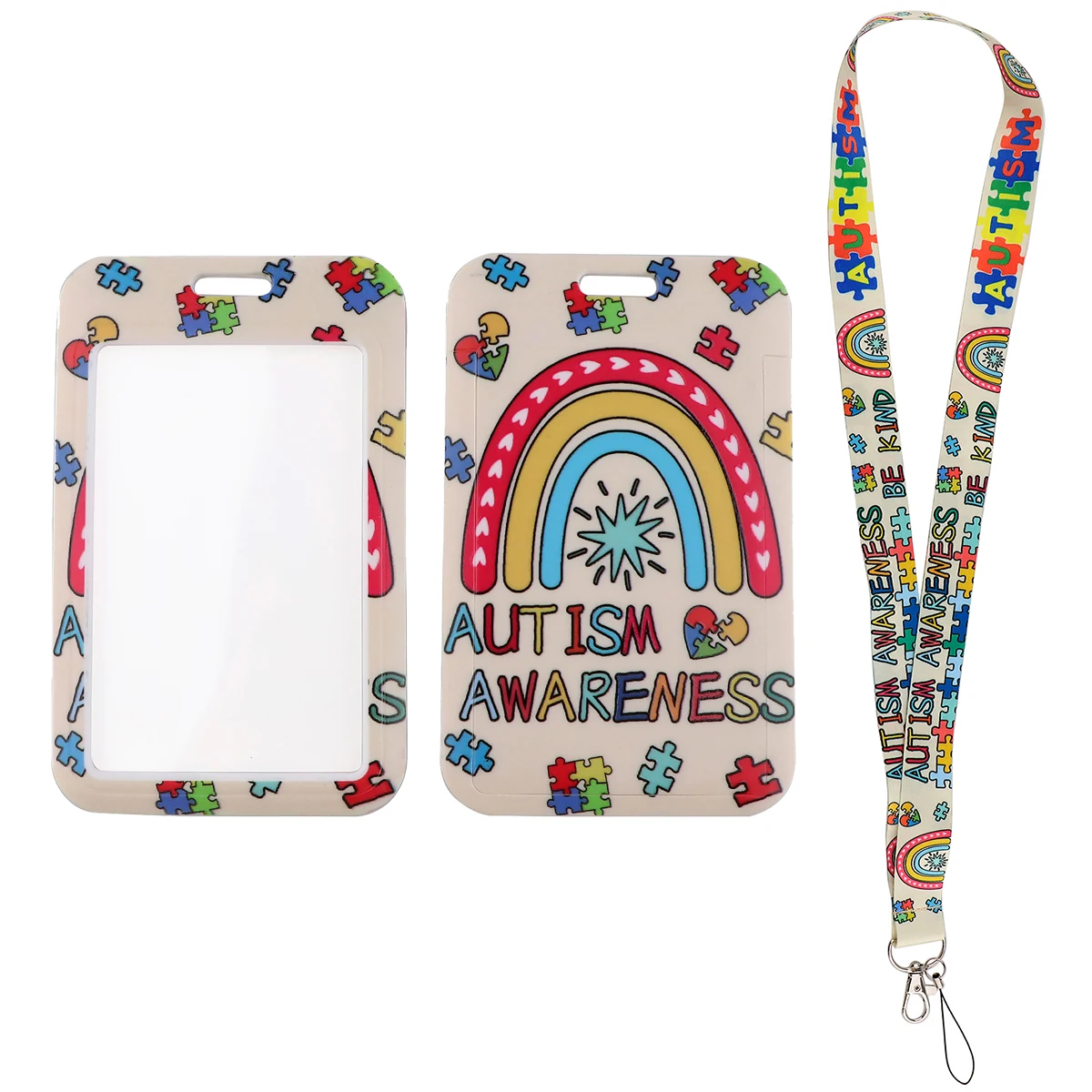 Autism Awareness Lanyard Keychain Rainbow Neck Strap Nurse Lanyards For Pass Card Credit Card Holder Keychain Lanyard