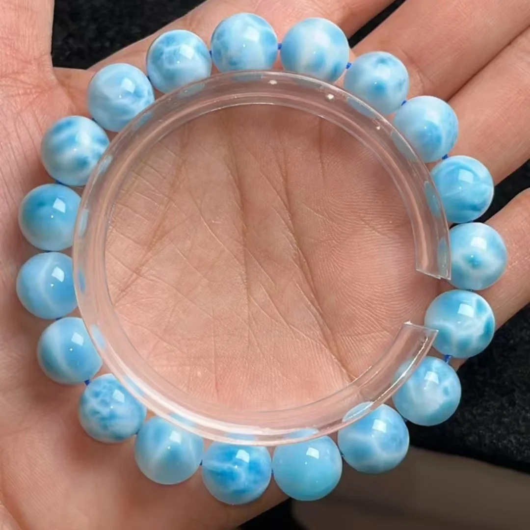 Natural Blue Larimar Gems Round Beads Bracelet 10.2mm Jewelry Women Men Pattern Big Size Round Beads Larimar Jewelry AAAAAA