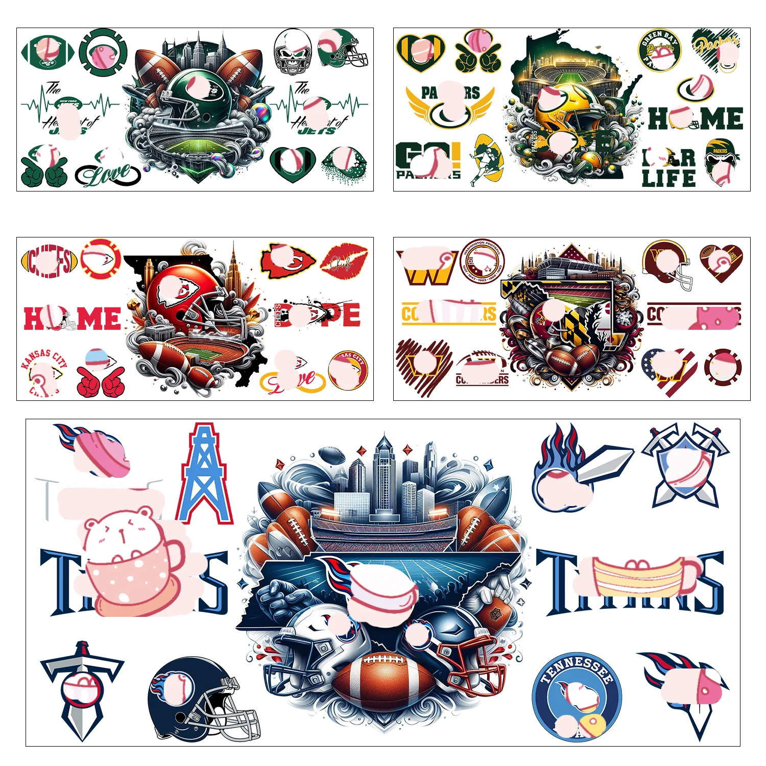 American Football 3D Effect Sticker Decals Waterdicht Duurzaam Sticker 3D UV DTF Transfers Stickers 16oz Cup Wraps