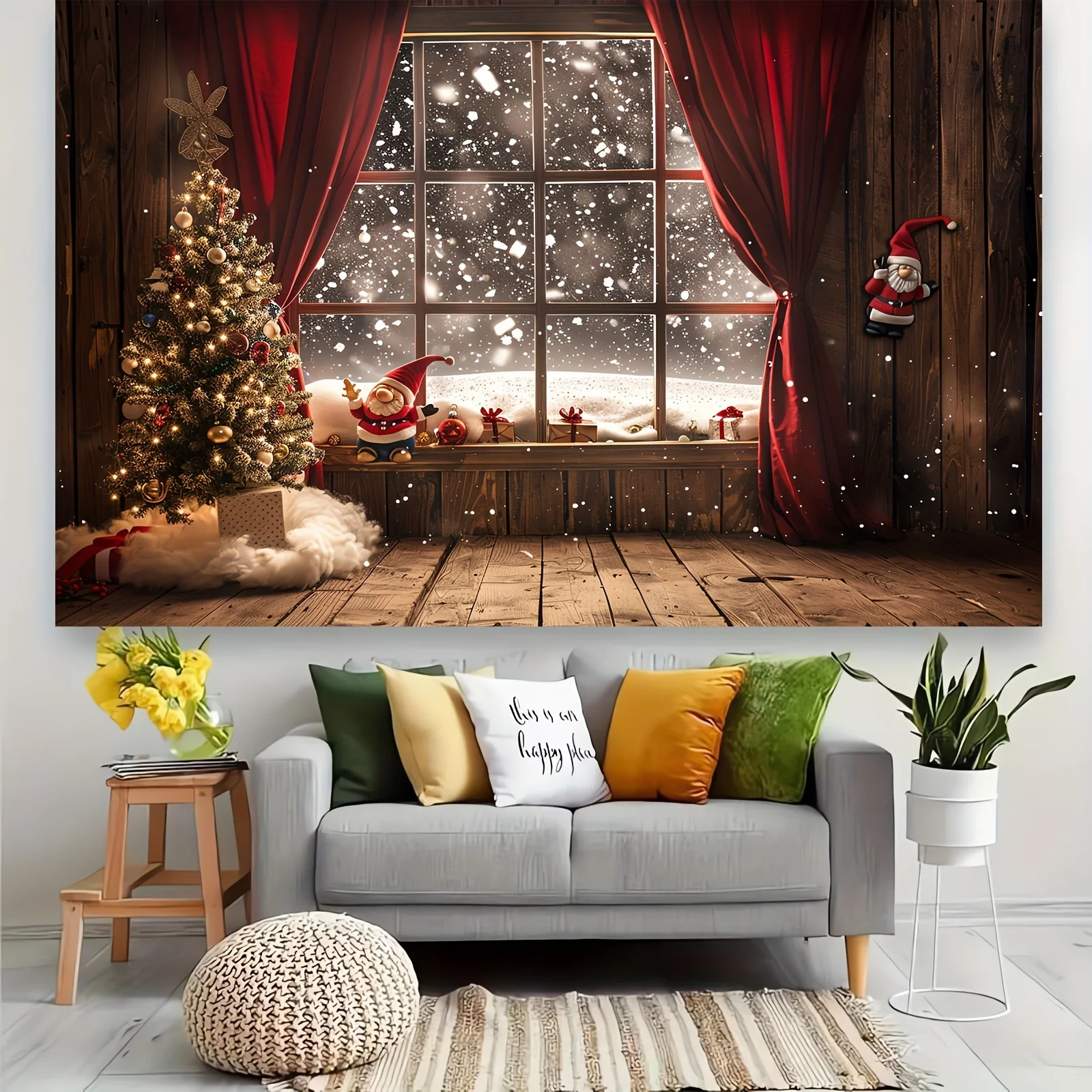 1 polyester Christmas tree and snow window background, multifunctional ultra-fine fiber cloth photography background