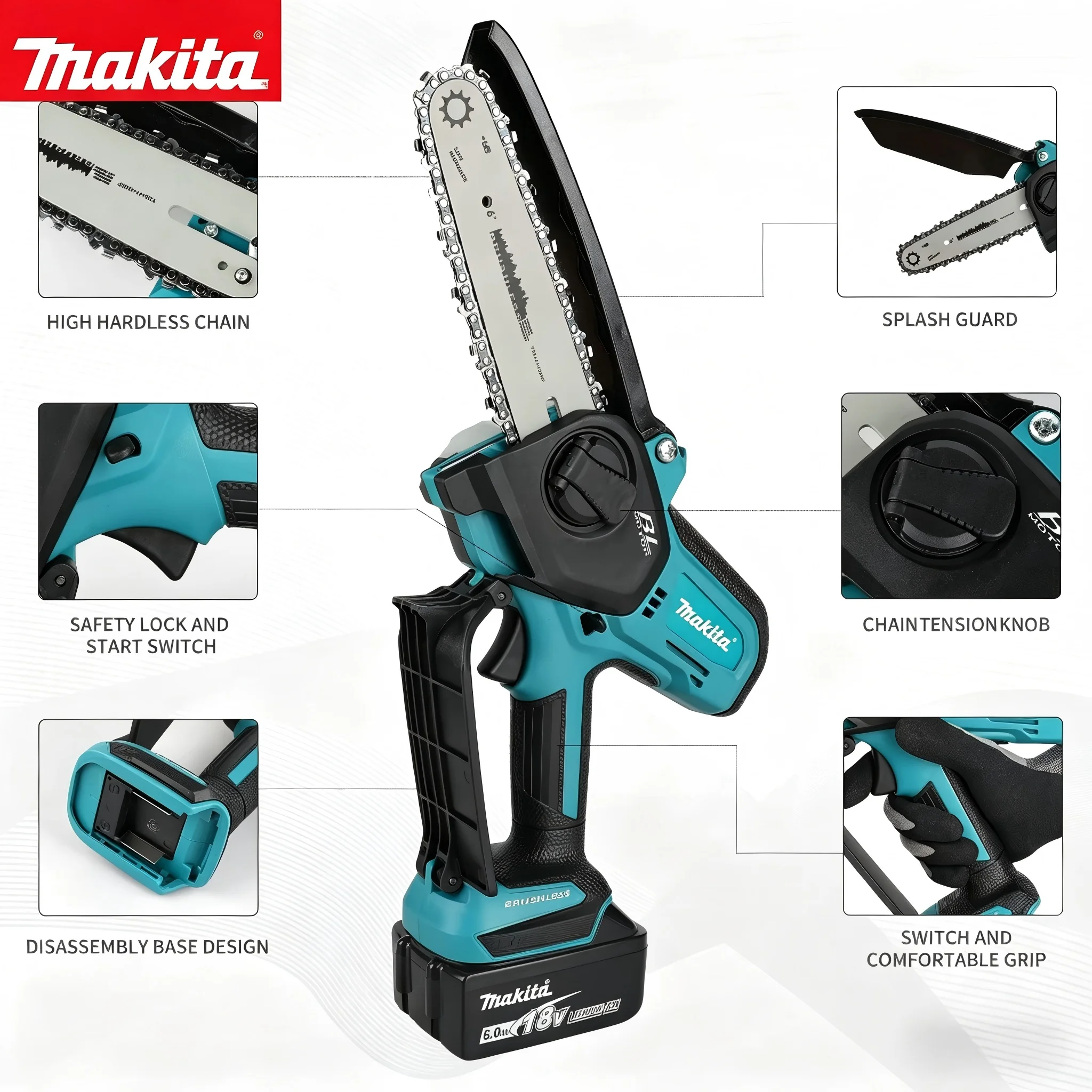 

Электрическая мини-пила Makita 6 дюймов, портативная аккумуляторная цепная пила для сада, для резки древесины