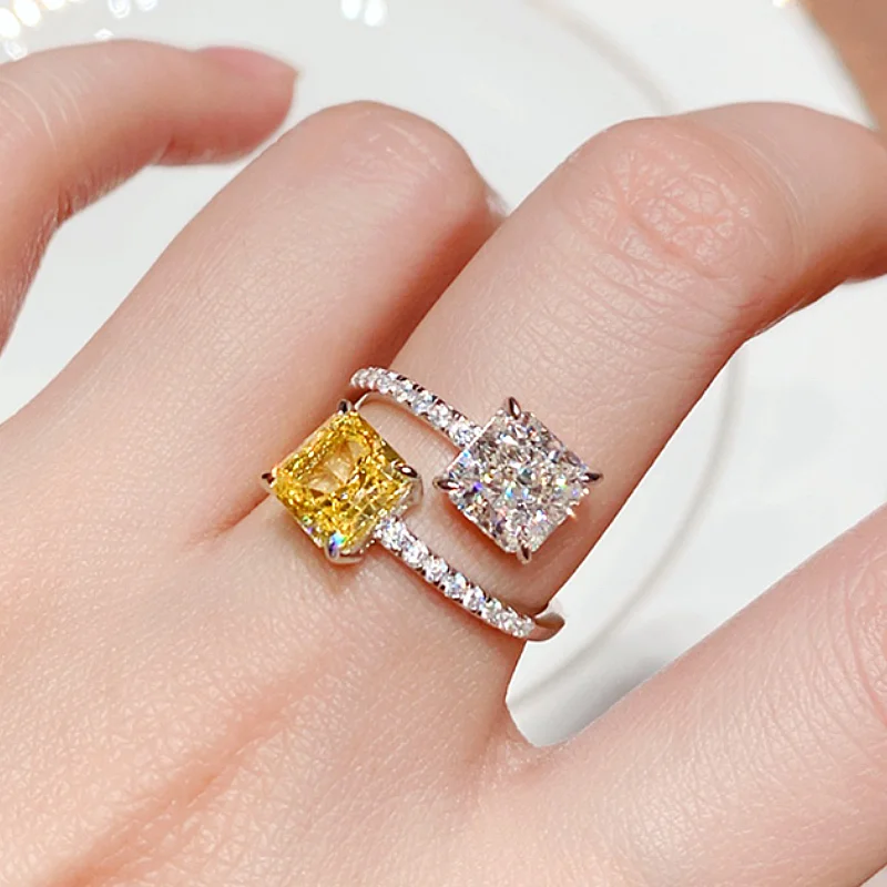 Huitan New Style Adjustable Ring with Bright Princess Square CZ Female Engagement Party Accessories Fashion Design Jewelry Gift