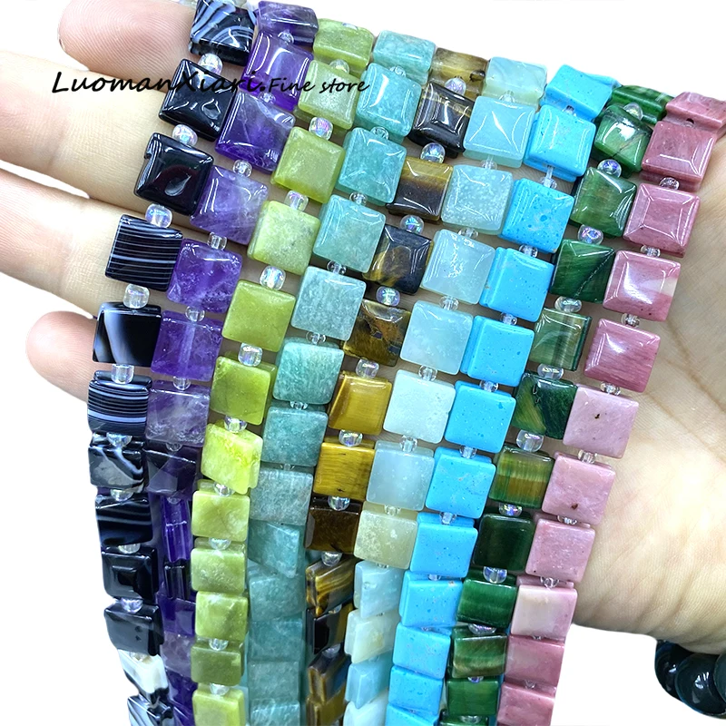 10mm Flat Cube Natural Stone Amethyst Amazonite Jade Loose Spacer Beads for Jewelry Making Diy Earrings Bracelet Accessories