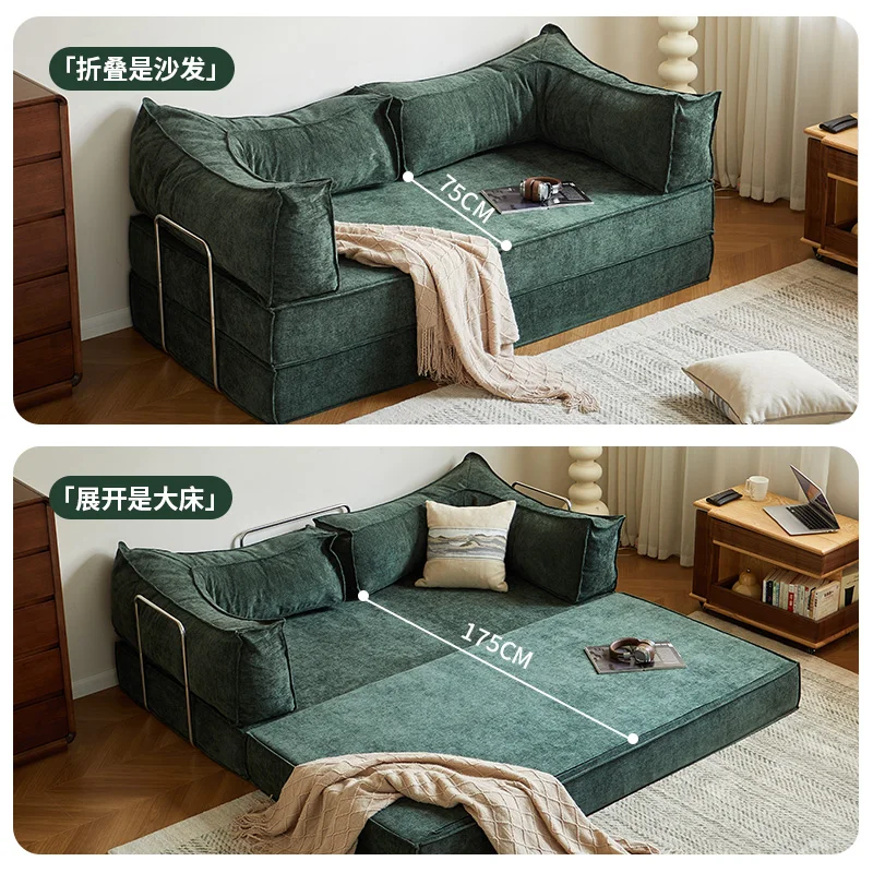 Medieval style modular sofa bed foldable dual-purpose small apartment living room double three retro tofu block fabric sofa