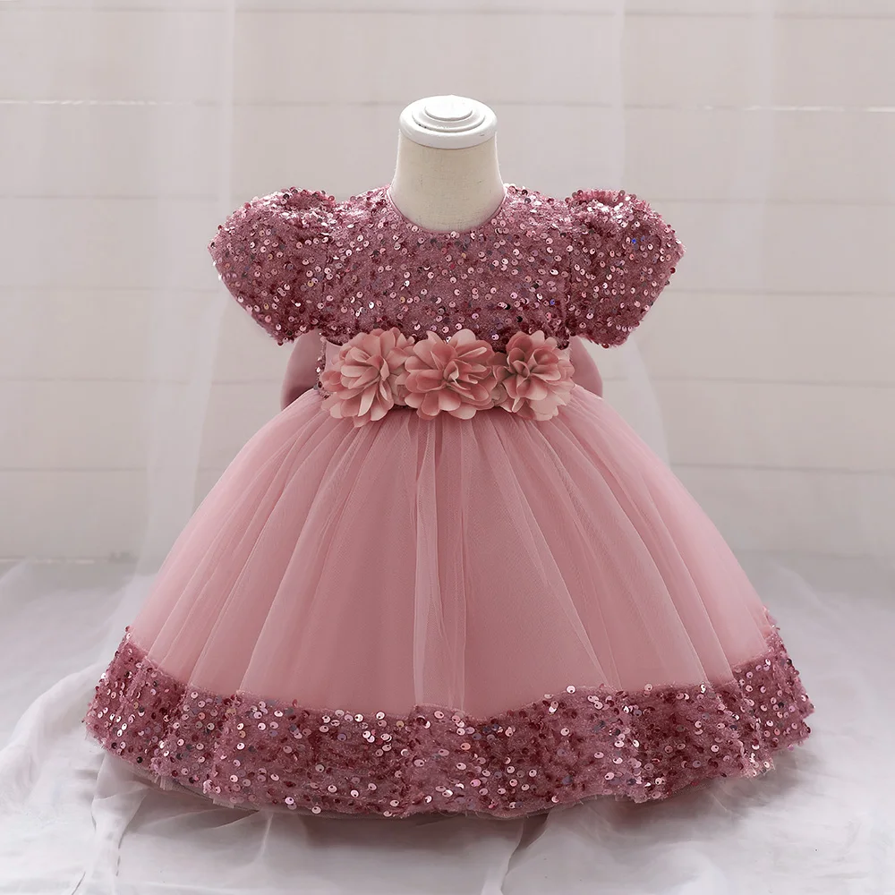 Sequin Floral Girls Party New Dress Birthday Baptism Tulle Princess Ball Gown For Baby Kids Toddler Christmas Sparking Clothes