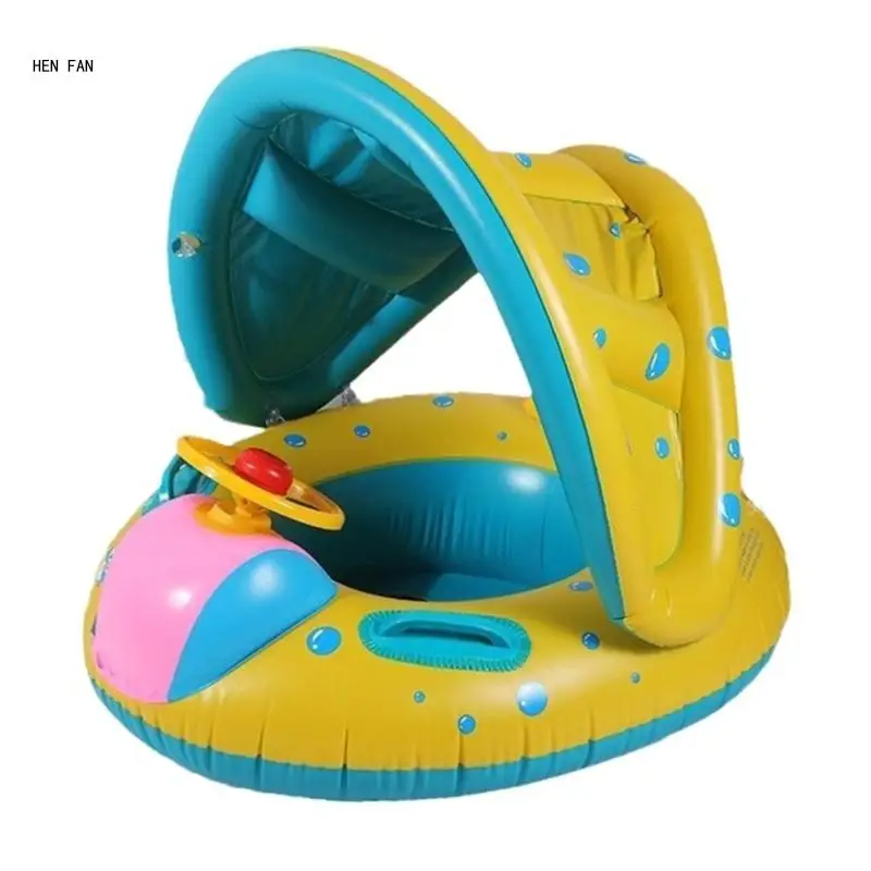 Inflatable Swim Rings Baby Swimming Pool Float Boats with Removable Canopy M89D