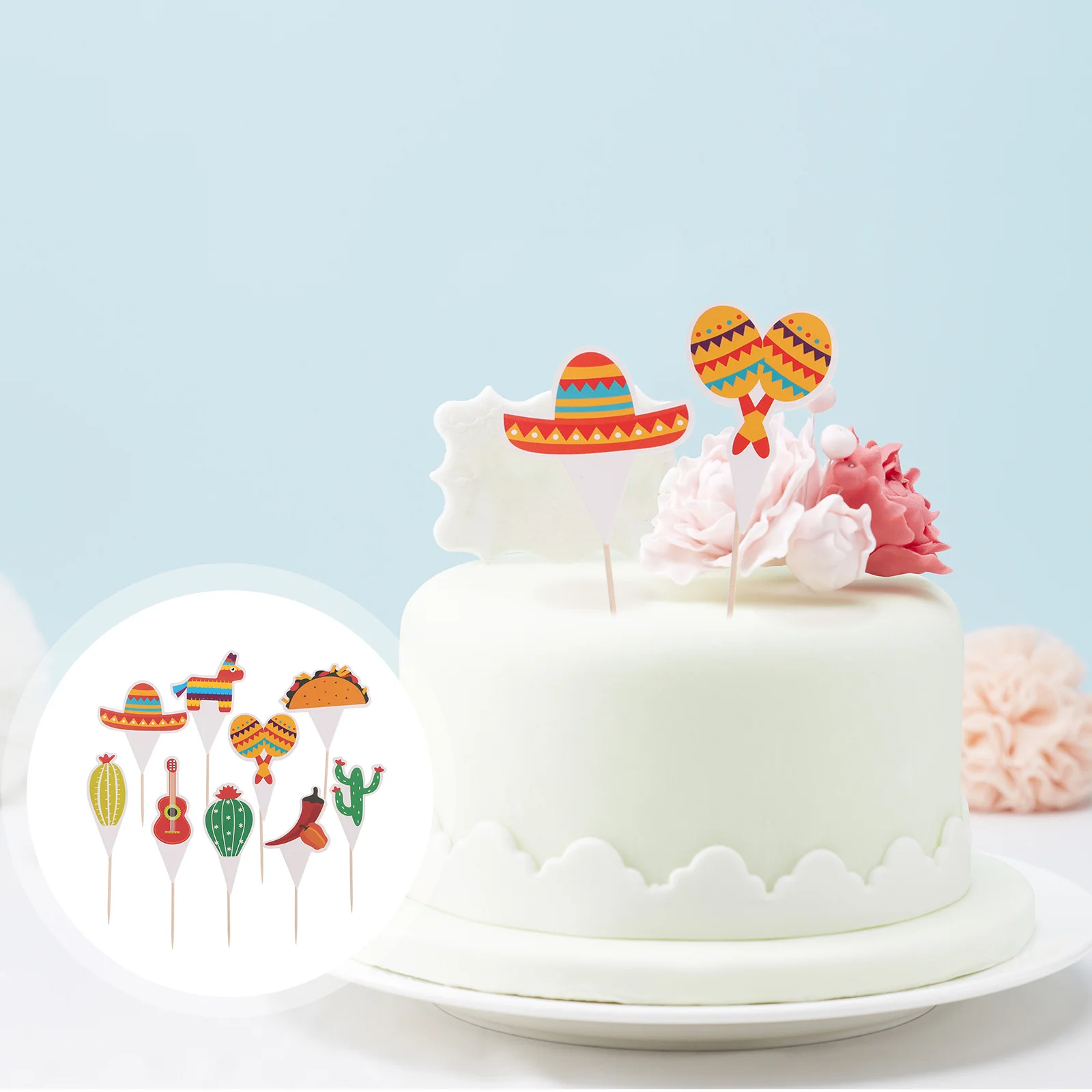 

45Pcs Mexican Carnival Themed Cake Insert Decoration Fiesta Cupcake Toppers Colorful Dessert Picks Festival Party