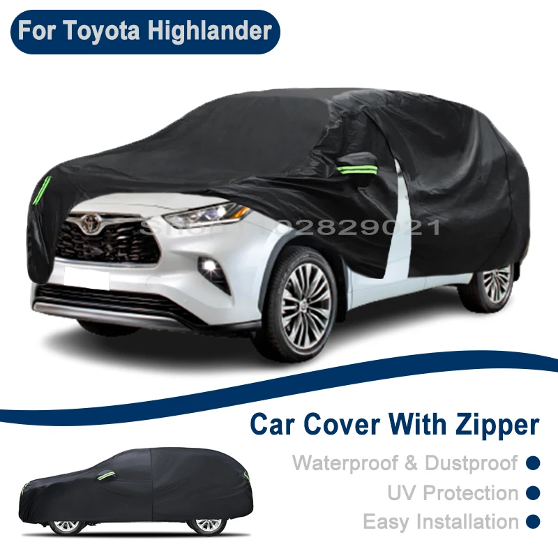 For Toyota Highlander Full Car Cover - Outdoor Universal Full Body Cover With Side Zipper, Waterproof Dustproof Sunshield