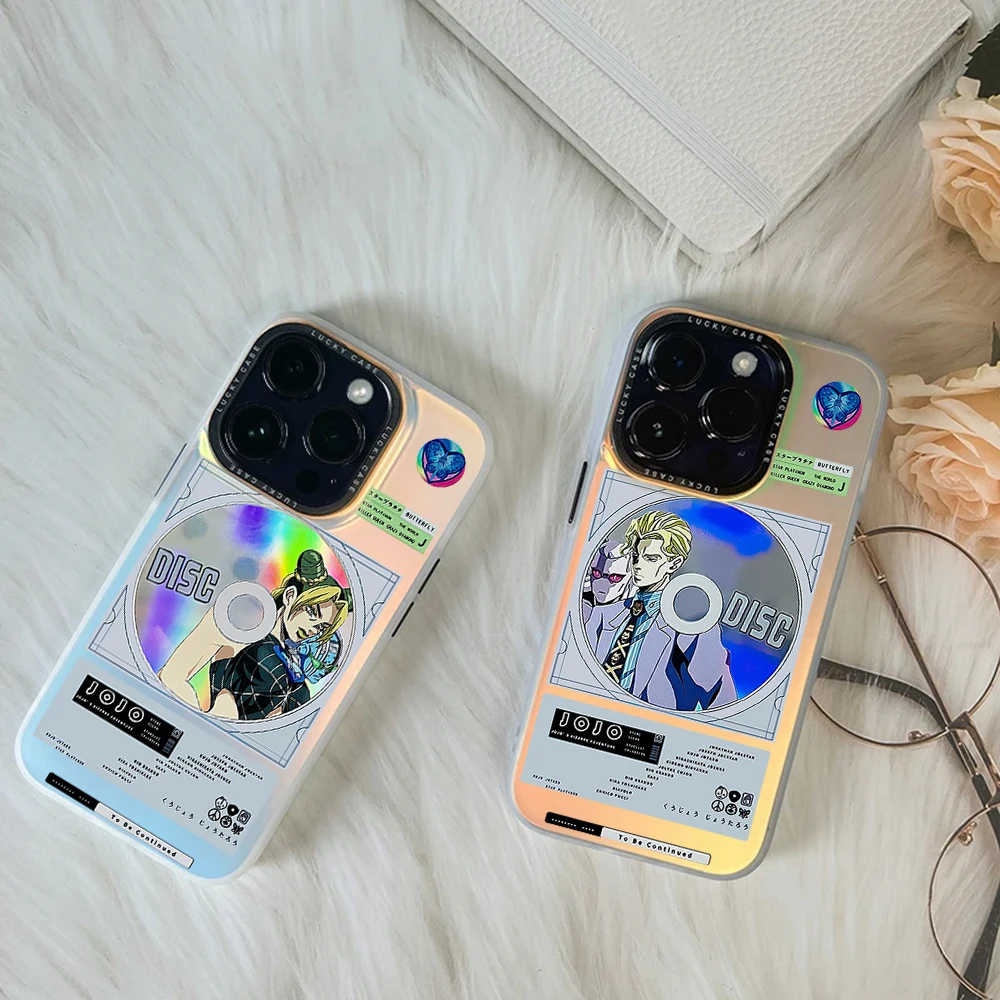 Bilibili J-JoJos B-Bizarre Adventure For iPhone 16 15 14 13 12 11 Pro MAX Plus IMD Chameleon Laser Phone Case