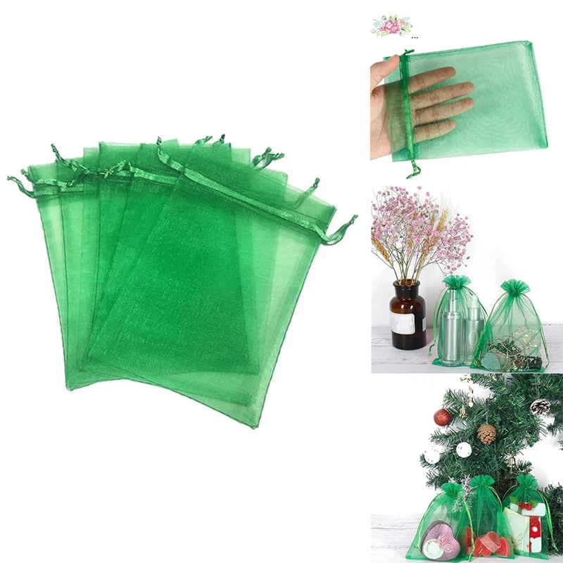 100 Pieces Of Pearl Yarn Bags, Organza Bags, Drawstring Display Bags, Green 15 X 20Cm