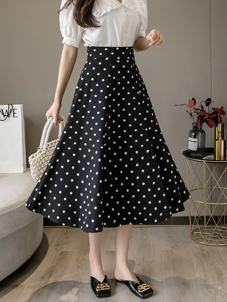 Casual Streetwear Loose Long Maxi Skirts For Women New Vacation Style Polka Dot Beach Skirt Big Swing Umbrella A-Line Jupe Femme