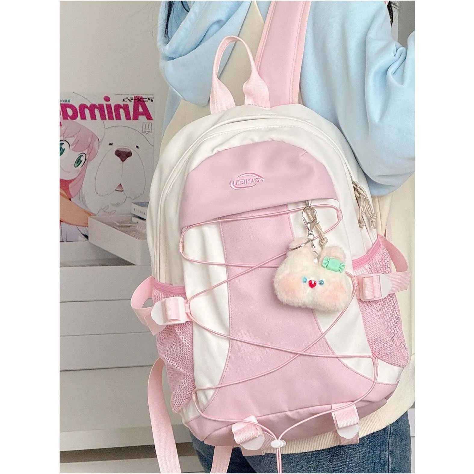 

Japanese high school students' backpack, color blocked trendy backpack, waterproof outdoor simple and versatile leisure sports b