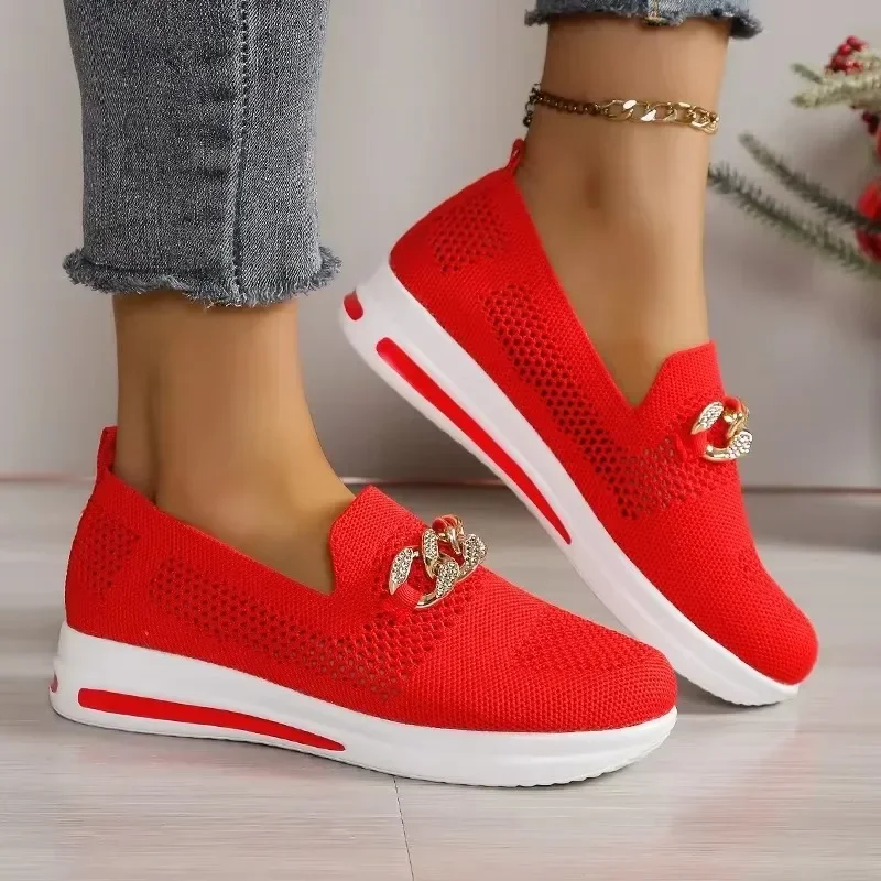 Vulkanisierte Damenschuhe 2025, Mesh, Übergröße, Damen-Plattform-Turnschuhe, runde Zehenschuhe, weiblich, Metall, niedriger Absatz, Damen-Freizeitschuhe