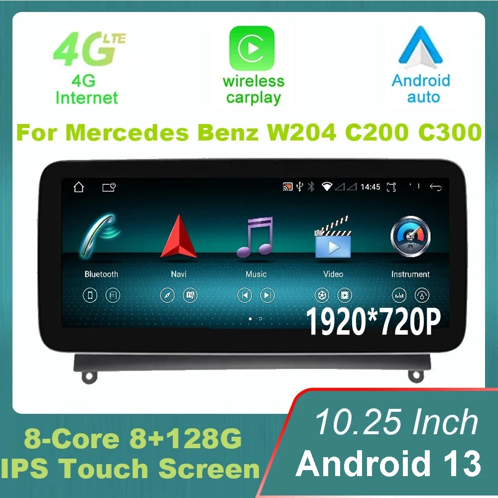 10.25 inch Android 13 For Mercedes W204 2007-2018 Car Radio Multimedia Video Player GPS Navigation stereo Caplay  BT 4G WIFI